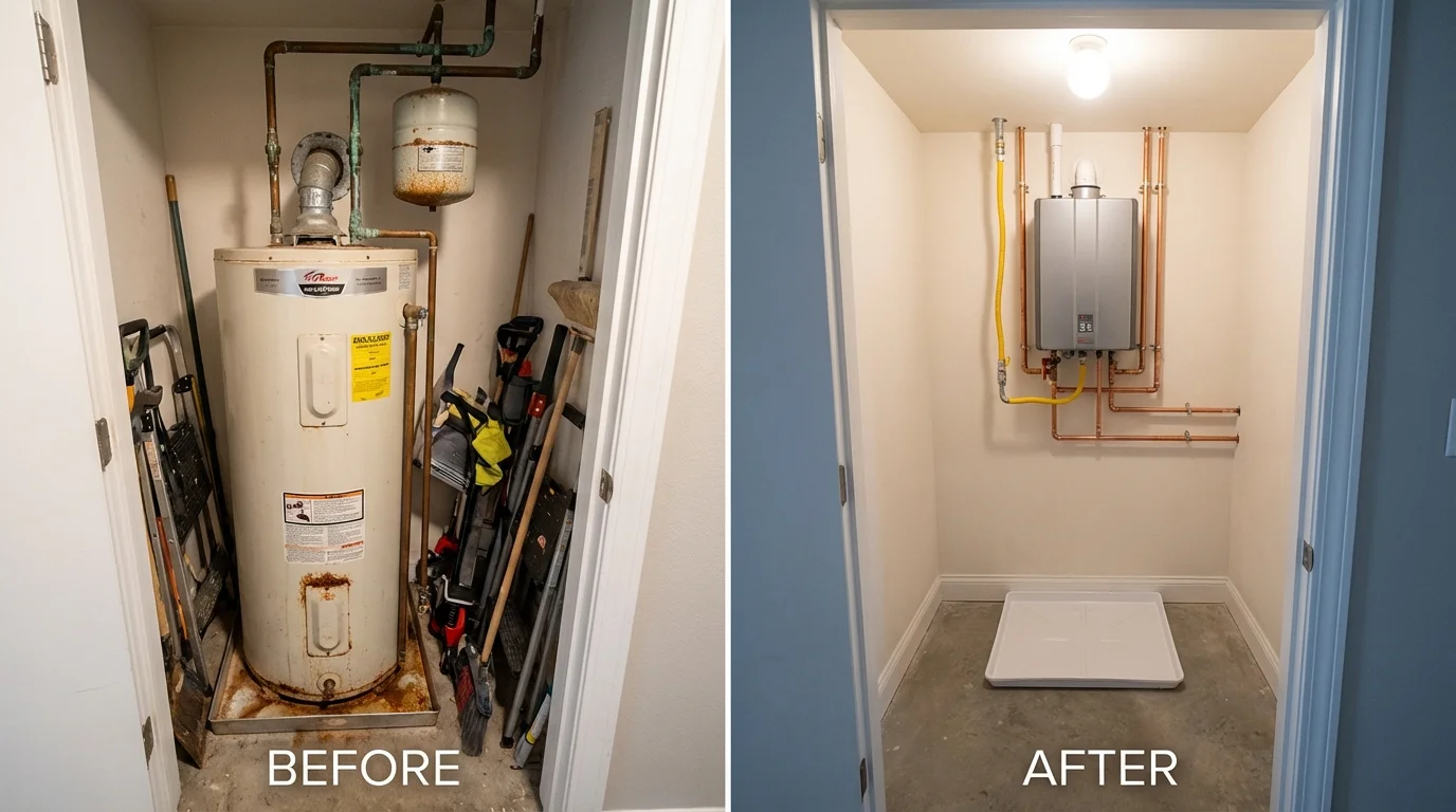 Tank water heater versus wall-mounted tankless unit comparison for Hollywood, SC homeowners