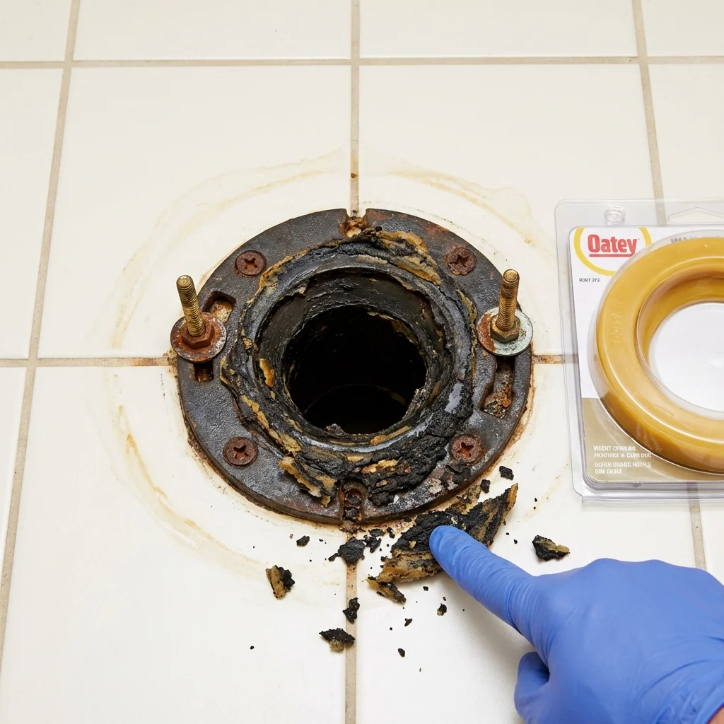 Failed wax ring showing water seepage at the base of a toilet in a Hollywood, SC home